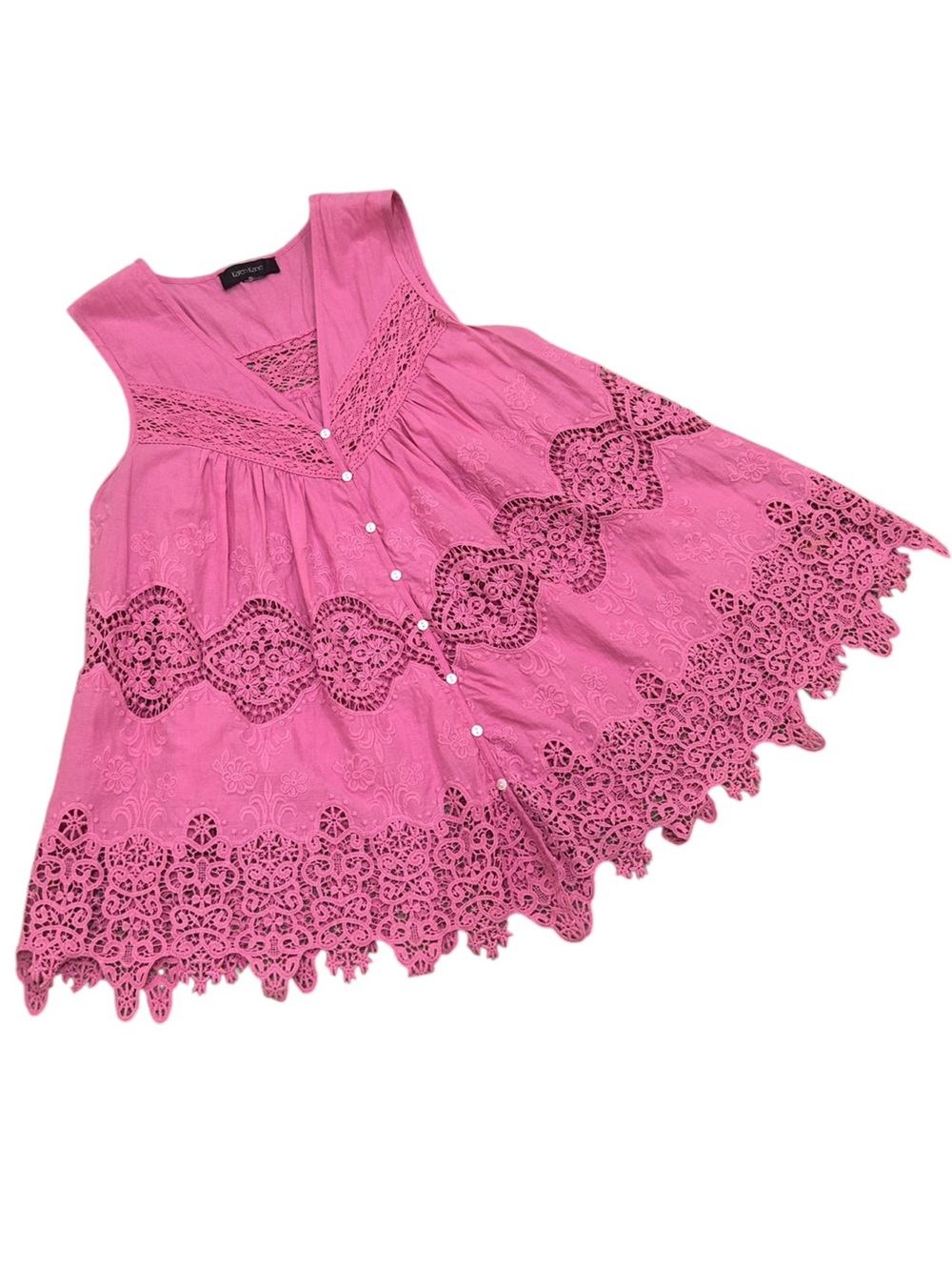 Karen Kane dusty pink a-line sleeveless cotton blouse crochet lace size large - Picture 2 of 7